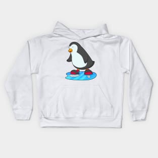 Penguin at Ice skating with Ice skates Kids Hoodie